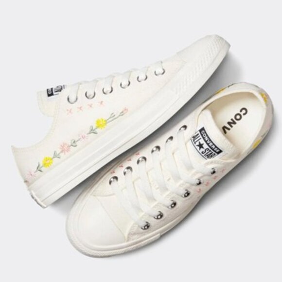 Converse Chuck Taylor All Star Ox Floral Embroidered Sneakers Egret Green NEW - Picture 8 of 8